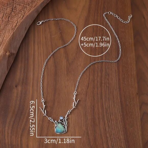 Zinc Alloy Necklace Intricate Antler Design & Multi-Colored Resin Stone Pendant - Picture 4 of 7